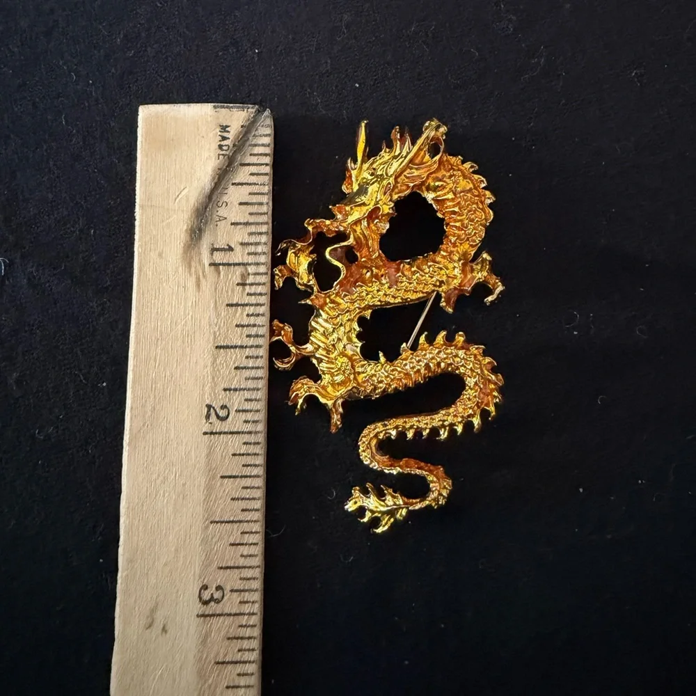Gold Dragon Enamel Brooch